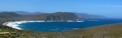 View eastwards from Cape Bruny across Lighthouse Bay. West Cloudy Head is the main headland, and behind it is East Cloudy Head and Tasman Head, All on BrunyIsland - 20th Oct 2007