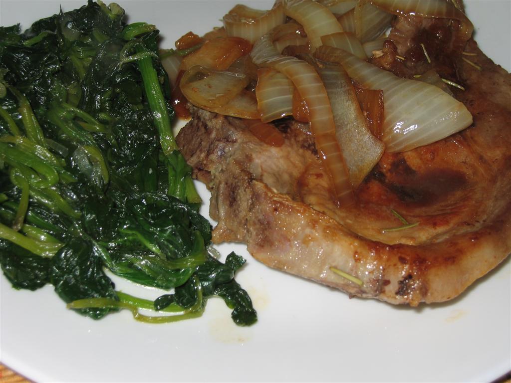 Give Peas a Chance: Rosemary Molasses Pork Chops and Onions