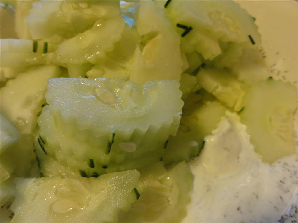 Give Peas a Chance Sour cream and dill cucumber salad.