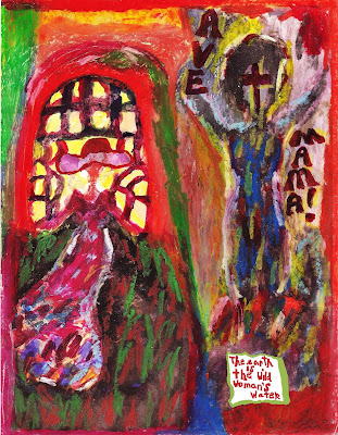 art, oil pastels, Ave Maria, wild woman, water expressionism