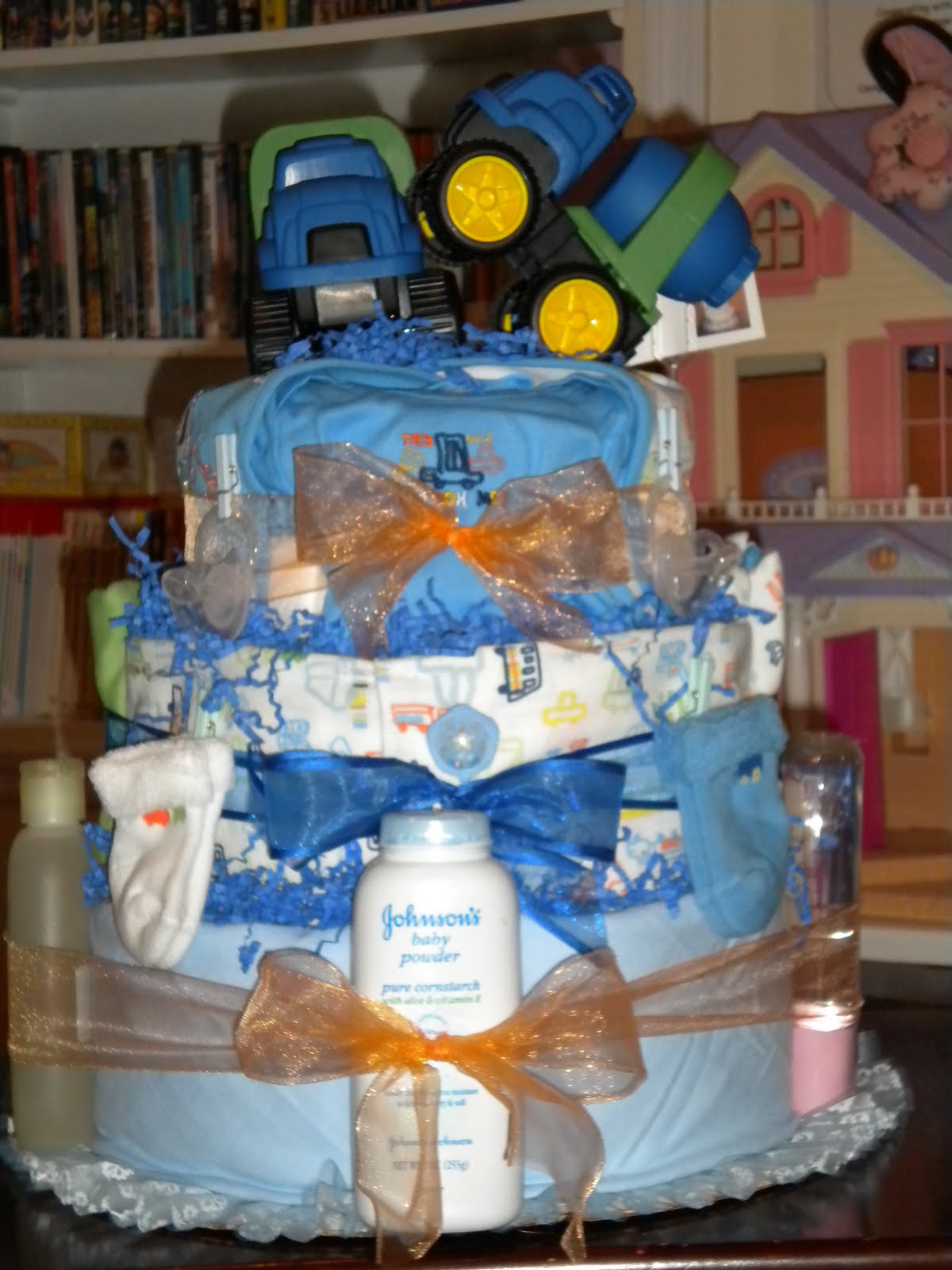 Incredible Homemade Delights Construction Diaper Cake for Twin Boys