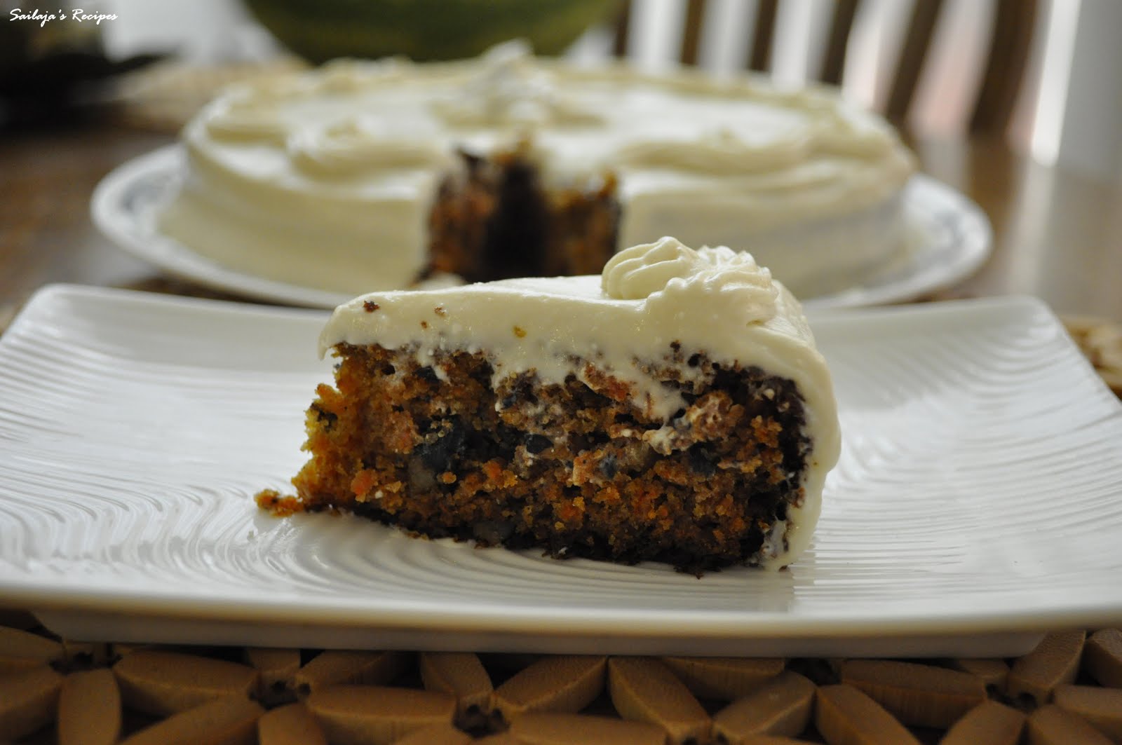 Sailaja's Recipes Eggless carrot cake with Cream cheese frosting
