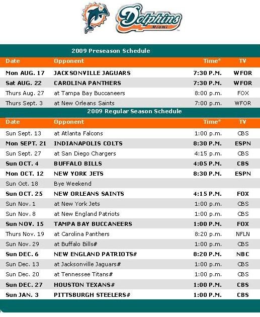 A PLACE FOR TICKETS: The Blog: The 2009-2010 Miami Dolphins Schedule!