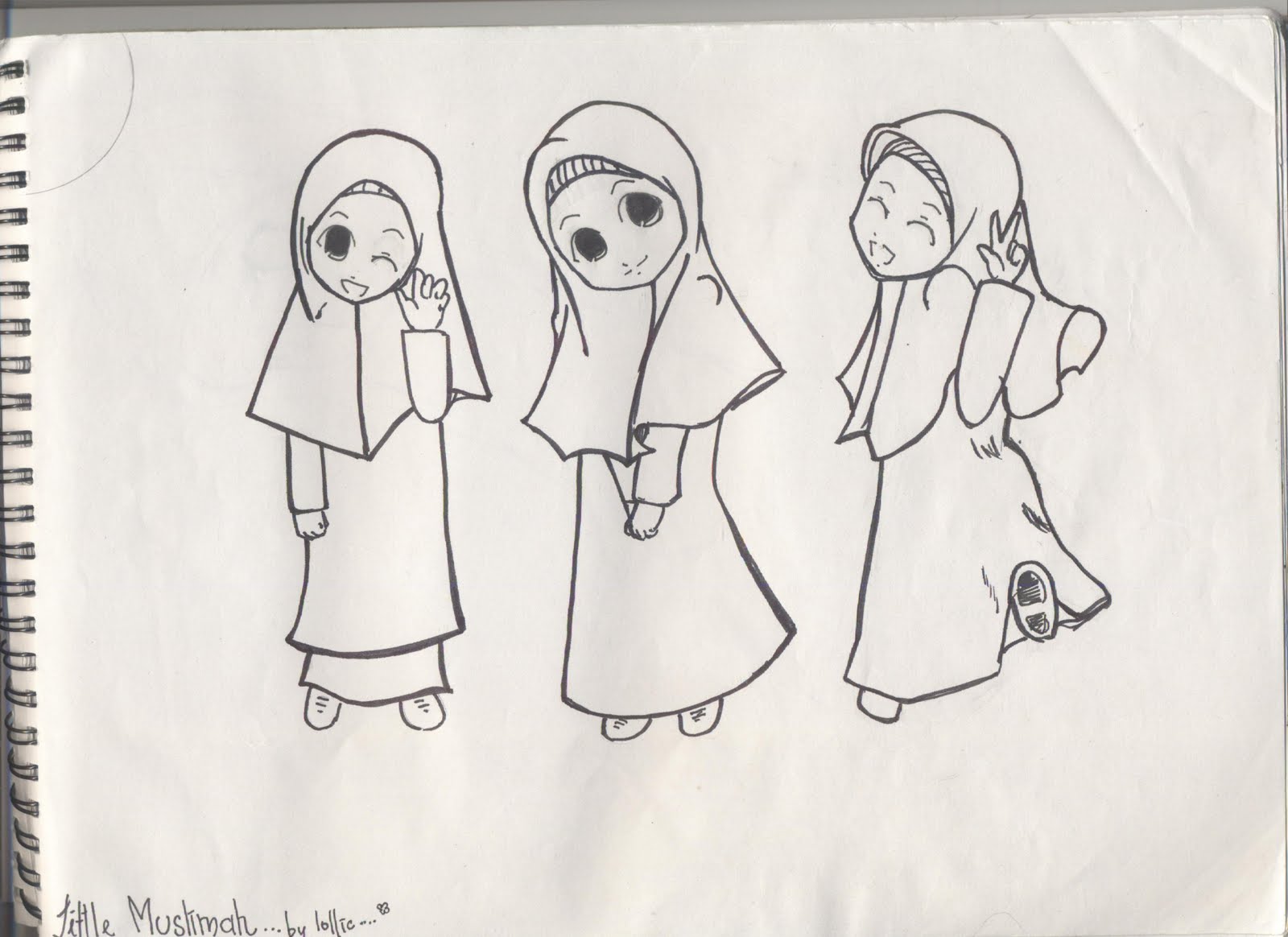 Gambar Kartun Muslimah Dengan Pensil Kolek Gambar