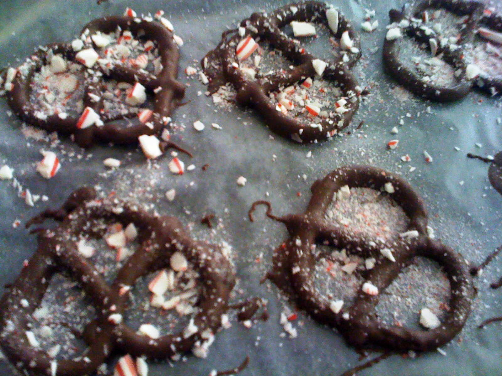 Suburban Epicurean Chocolate Covered Pretzels with Candy Cane Topping