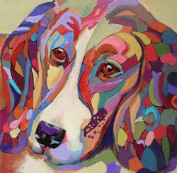 dog acrylic patch painting carolee clark contemporary abstracted canvas paintings abstract mutt dachshund animal oregon artist cat painters