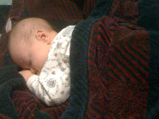 Mason sleeping on my robe