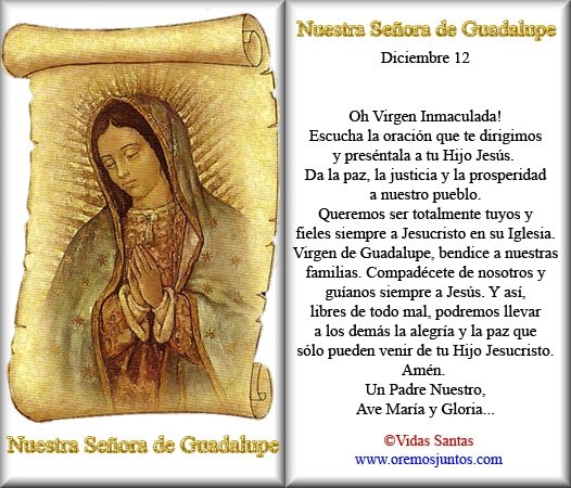 virgen de guadalupe oracion 12 de diciembre mexico