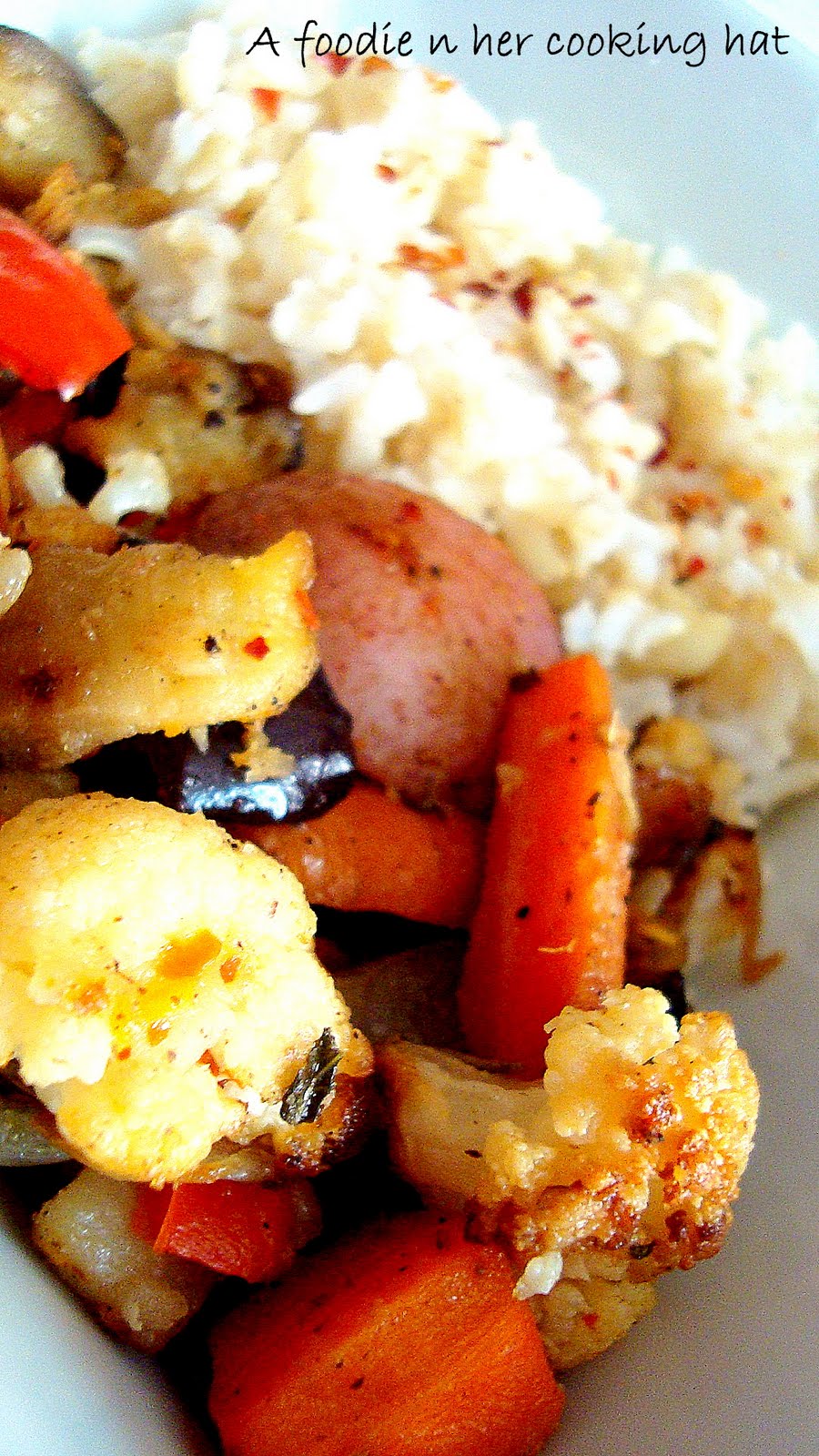 Spices and aroma Brown rice with roasted vegetables