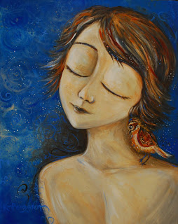 woman and bird painting by Katie m. Berggren