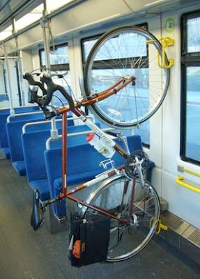 Image of a bicycle on a light rail train in Sacramento