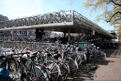 Two-story bike parking facility in Amsterdam