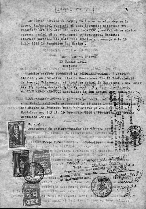 SENTENZA DEL TRIBUNALE DI BUCAREST