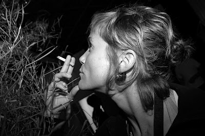 cigarette smoker, smoking girl, portrait d'une fille fumant un cigarette, profil de femme, photo © dominique houcmant