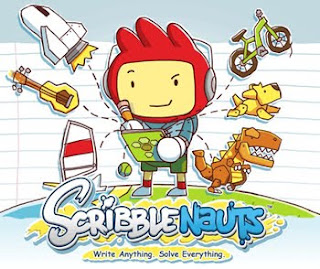 Scribblenauts cartoon figure surrounded by items coming from his nintendo DSi