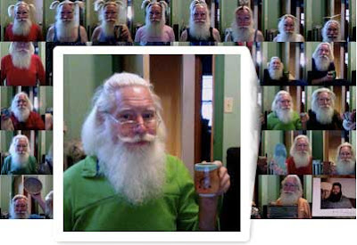 Panel of photos of a Santa-like man
