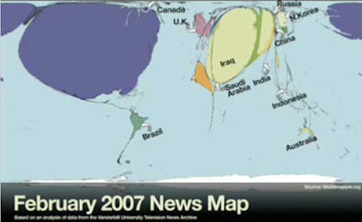 Snapshot of a world map showing a bloated U.S. and Iraq and tiny versions of everything else.