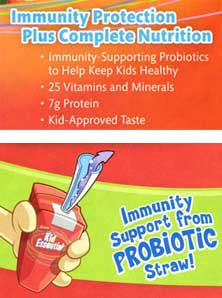 Close up of product benefit list and mention of the probiotic straw