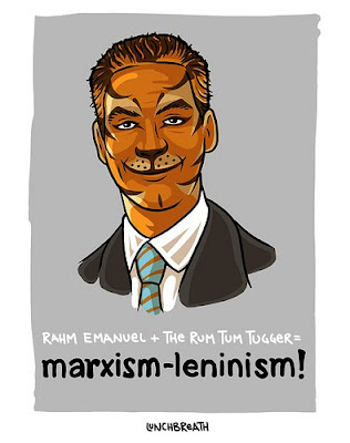 Rahm Emanuel as the Rum Tum Tugger with Marxism-Leninism label beneath