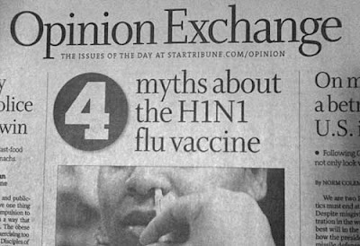 Op-ed layout with the headline that reads 4 Myths about the H1N1 Flu Vaccine