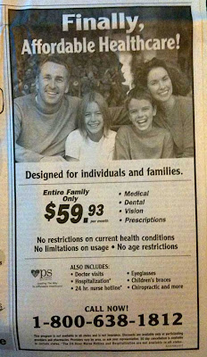 Ad with a smiling family and the headline, Finally, Affordable Healthcare!