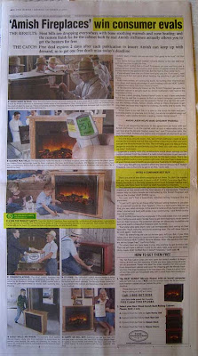 Full page ad headlined Amish Fireplaces win consumer evals