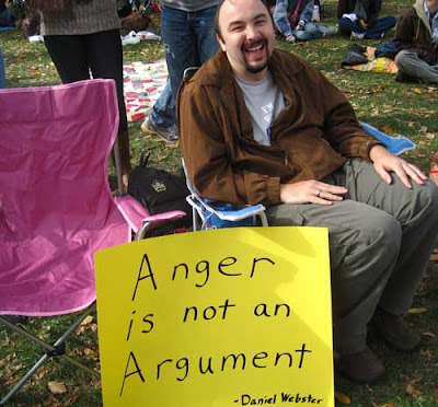 Anger is not an argument, Daniel Webster, black marker on yellow poster board
