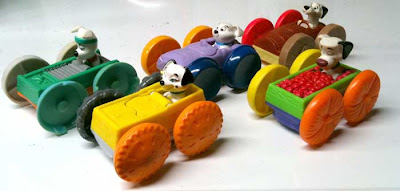 Five 101 Dalmatian flip cars, dogs up