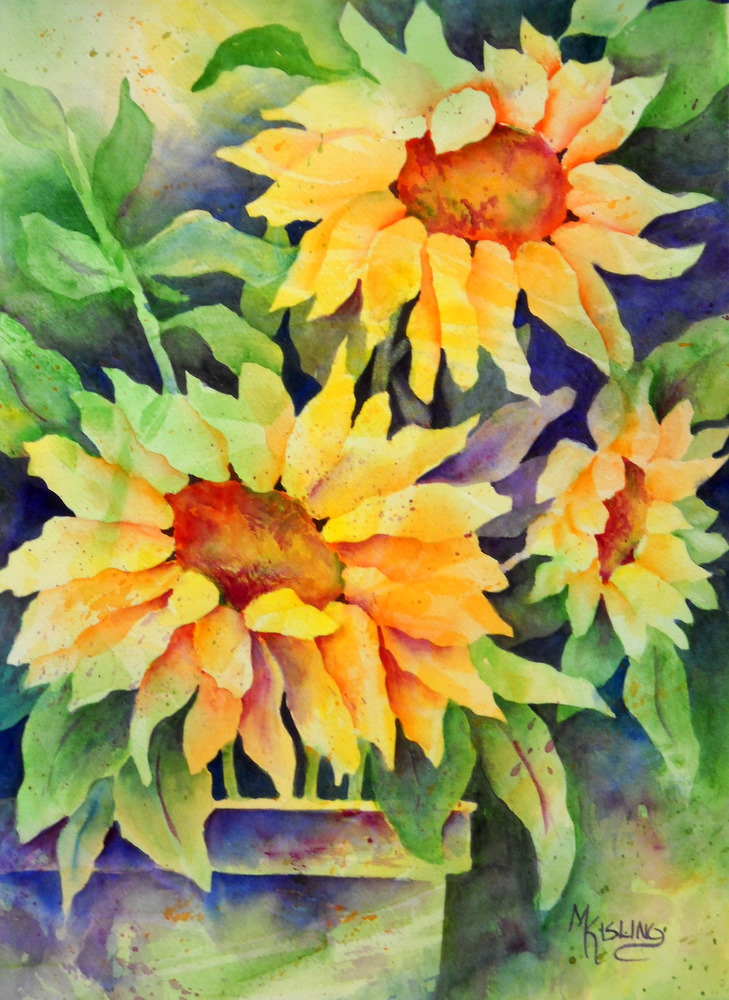 Martha Kisling Art With Heart SUNFLOWERS IN A POT Original