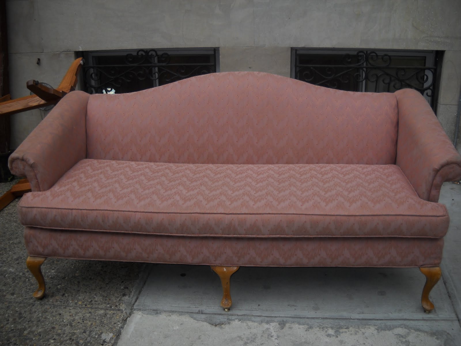 Uhuru Furniture & Collectibles Camel Back Sofa With Queen Anne Legs SOLD