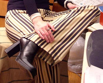 MS seated, boot heel and pants