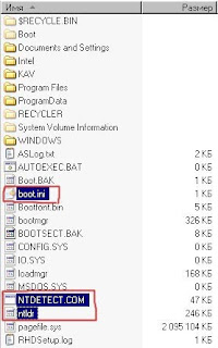 Файлы NTLDR, NTDETECT.COM, boot.ini