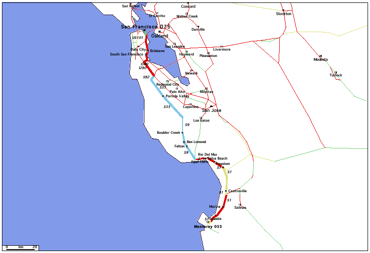 de Monterey, CA 053 à San Francisco, CA 075 / Distance: 180,60 km