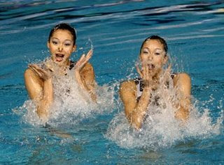Synchronized swimming twin sisters wenwen Jiang and qinqin Jiang,  China
