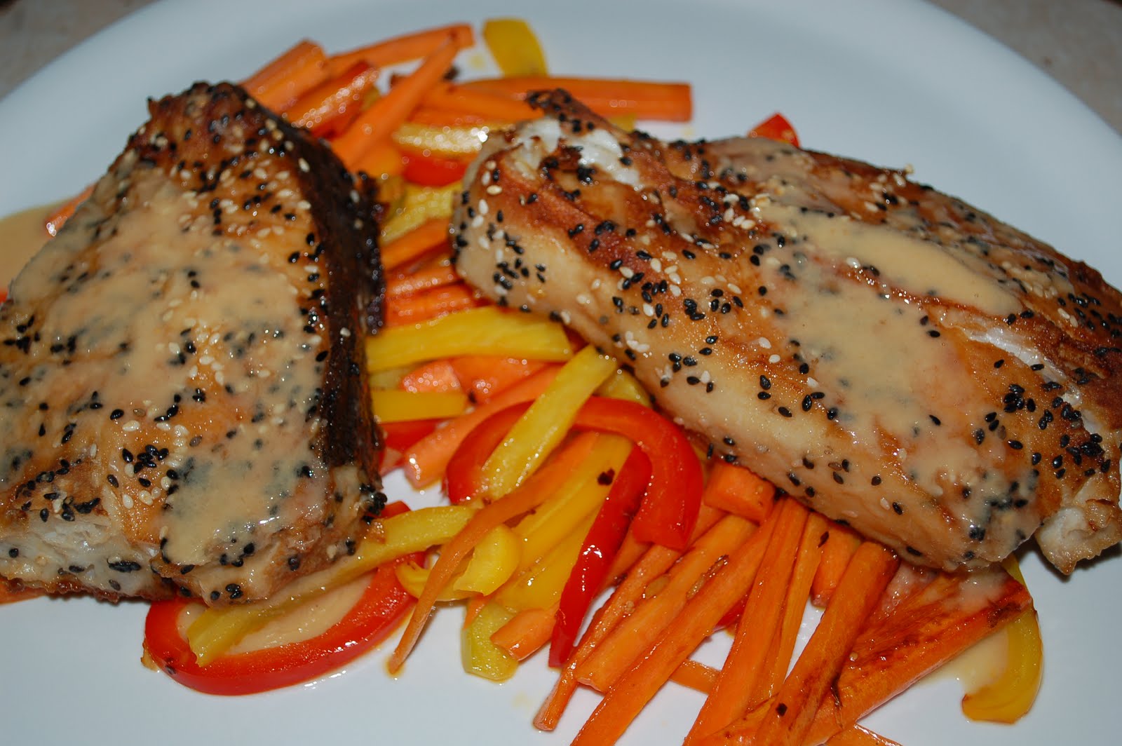 The Spice Garden Sesame Crusted Halibut with Stirfried Vegetables