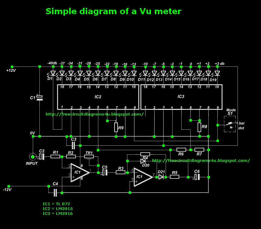 FREE CIRCUIT DIAGRAMS 4U: Simple diagram of Vu meter