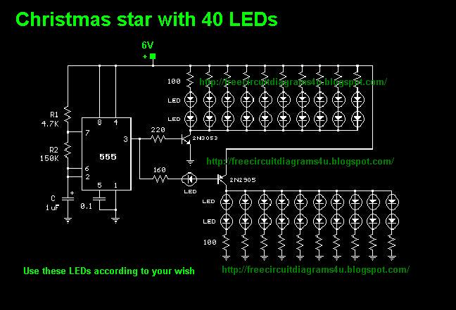 FREE CIRCUIT DIAGRAMS 4U: Christmas star with 40 LEDs