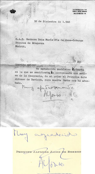RIPORTIAMO ALCUNE LETTERE DI D. ALFONSO XIII A D. MARIA PIA DUCHESSA DI BRAGANZA.