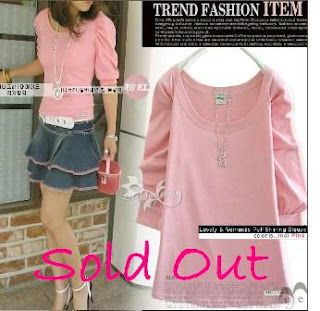 Korean Style 3/4 Sleeve T-Shirt Blouse - Pink 