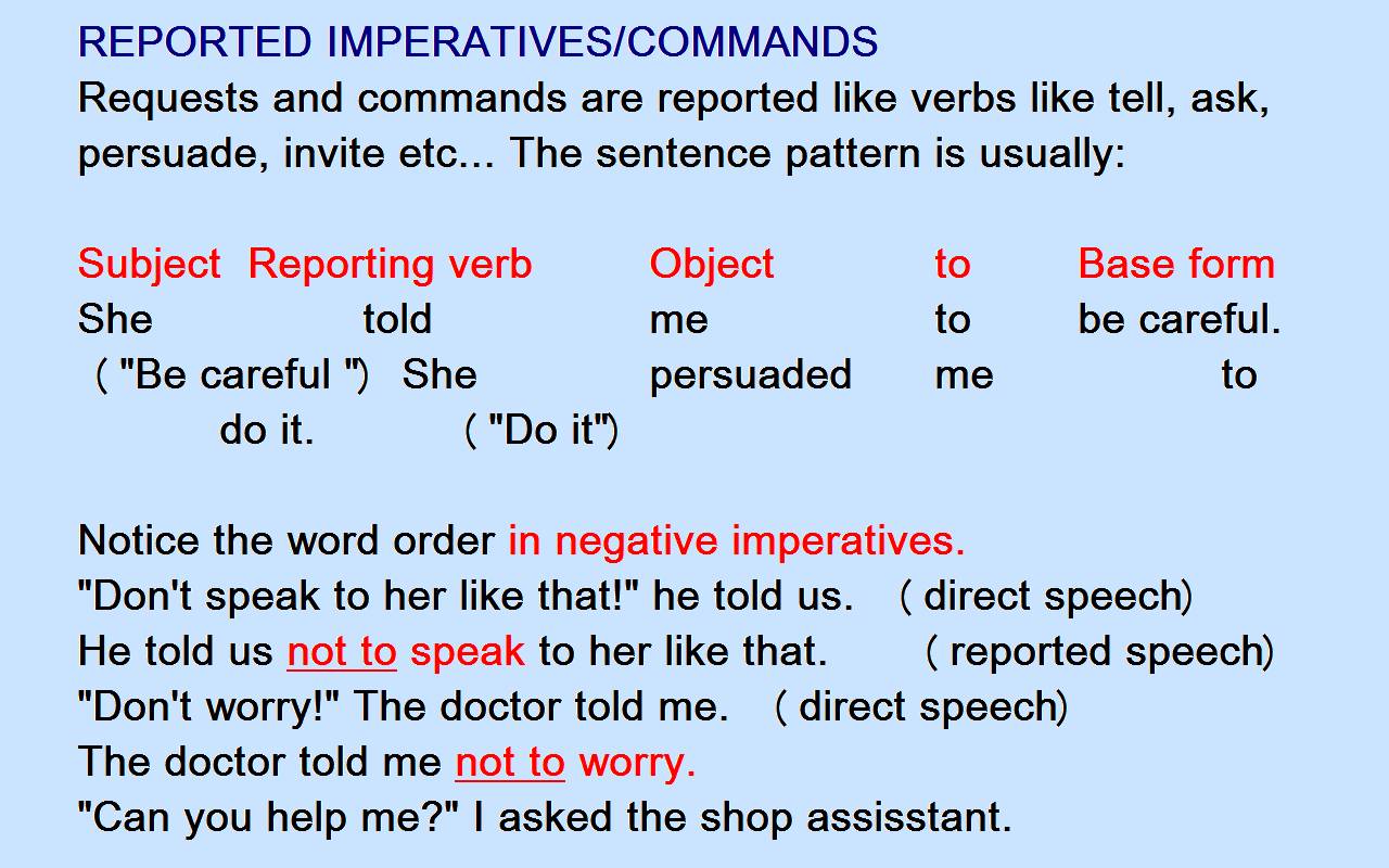 reported speech commands pdf