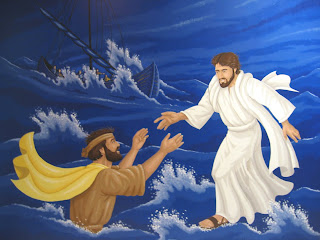 Bible murals for kids Jesus Christ walking on sea water picture