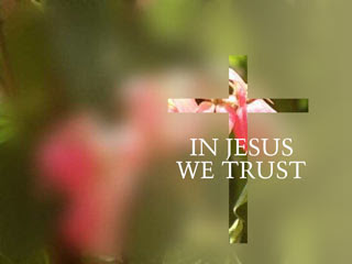 In Jesus we trust nature green background and cross with flowers hd(hq) wallpaper for desktop
