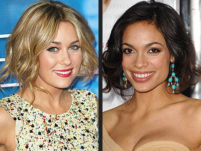 Rosario Dawson and Lauren Conrad tucked under their long hair into chic, 