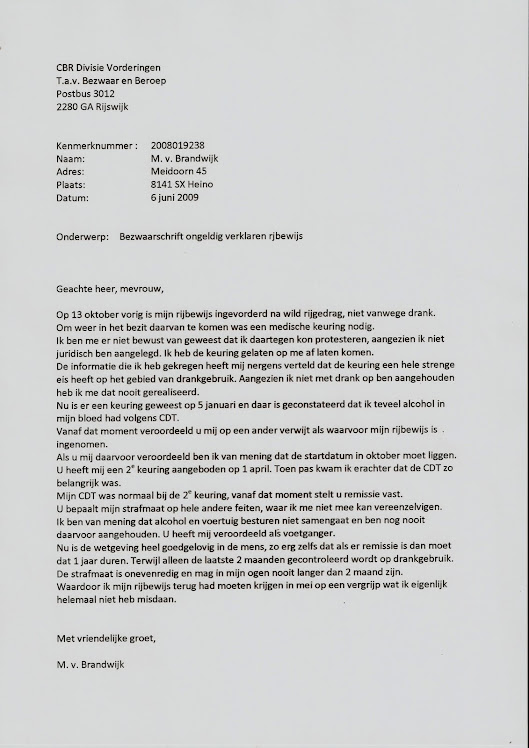 Bezwaarschrift ongeldig verklaren rijbewijs