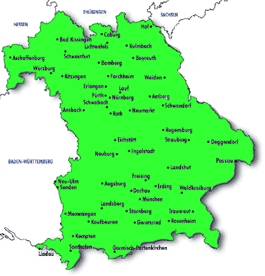Around the World Maps: Bayern Map (Bavaria, Baviera)