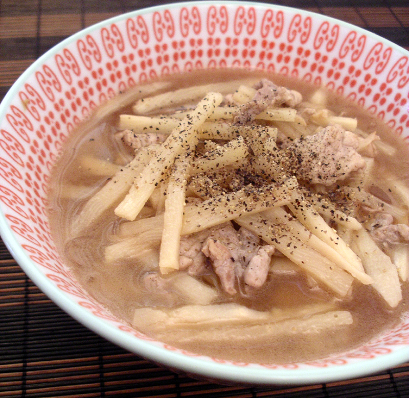 Japanese recipe Harusame noodle soup with pork and bamboo shoots