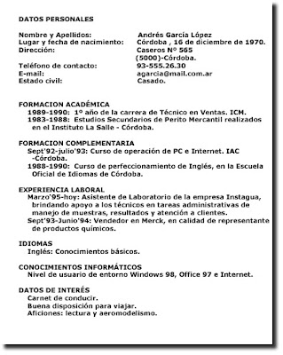 Ejemplos de Curriculum vitae