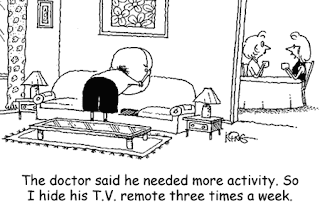 exercise cartoon of man trying to find the remote