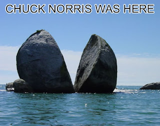 photo of a huge rock split in two and captioned chuck norris was here