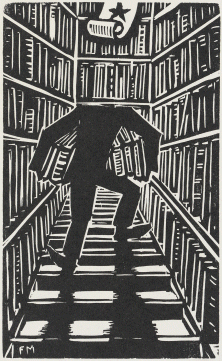 Holzschnitt von Frans Masereel zum Jubiläum 25 Jahre „Büchersuchdienst“, 1965. © Stiftung Studienbibliothek